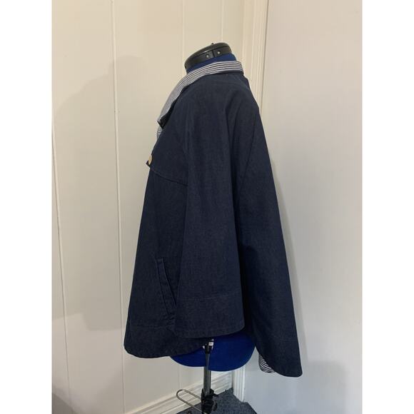 CHICO'S Elise Denim Cape Funnel Stand-Up Collar Button Closure OS - Picture 2 of 10